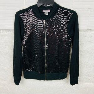 L.A. KITTY black shiny sequins full zip lightweight cotton jacket girls size XL